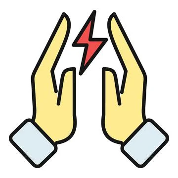Hands holding energy lightning bolt protecting power concept Stock Illustration