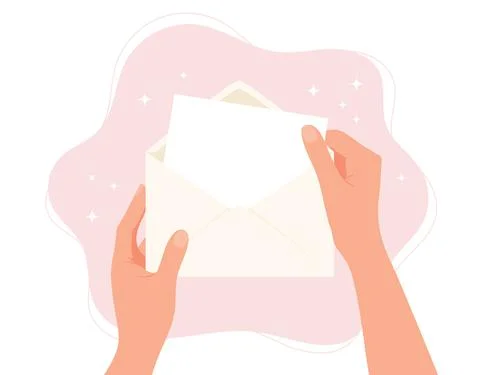 Hands holding envelope. Blank paper with copy space. Vector concept illustration Stock-Illustration