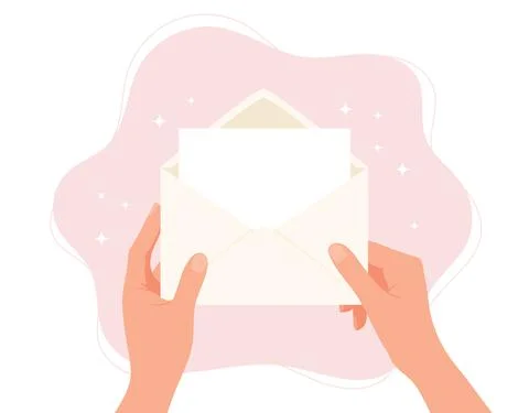 Hands holding envelope. Blank paper with copy space. Vector concept illustration Stock Illustration