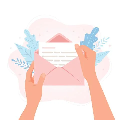 Hands holding envelope with letter. Vector concept illustration in flat cartoon Иллюстрация