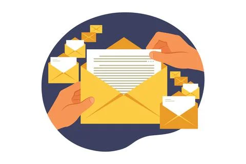 Hands holding envelope. Mail message. Paper letter. Vector illustration. Flat Stock-Illustration