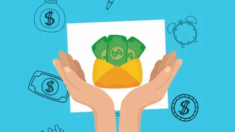 Hands Holding Envelope With Money Bag And Alarm Clock Icons image photo Stock Footage 319924724