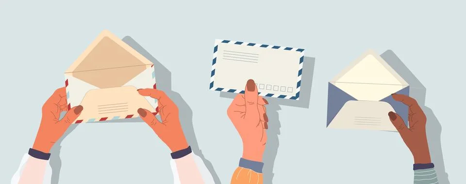 Hands holding envelopes. Stock Illustration