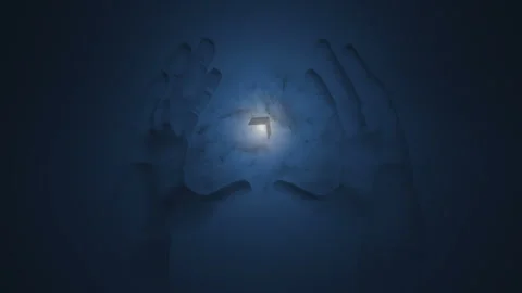 Hands holding an evil energy cube. Concept 3d animation. Stock Footage 332842135