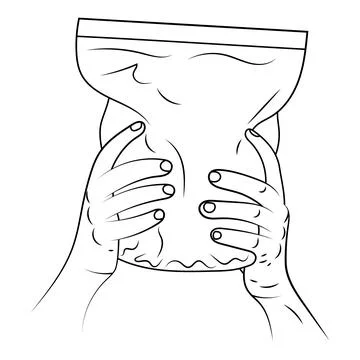 Hands holding a food pack vector sketch illustration. Stock Illustration