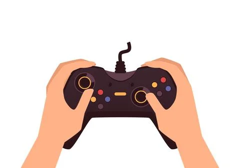 Hands holding game controller or gamepad, flat vector illustration isolated. Stock Illustration