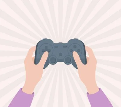Hands holding game controller on radiant background, top view Stock Illustration
