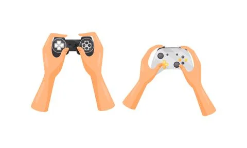 Hands Holding Gamepads or Controller Playing Video Game Vector Set Illustrazione stock