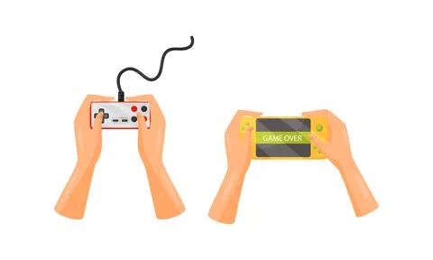 Hands Holding Gamepads or Controller Playing Video Game Vector Set 스톡 일러스트
