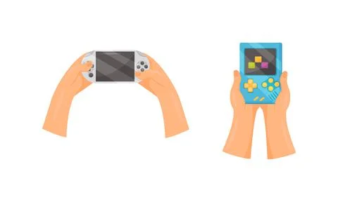 Hands Holding Gamepads or Controller Playing Video Game Vector Set Illustrazione stock