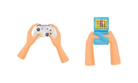 Hands Holding Gamepads or Controller Playing Video Game Vector Set Illustrazione stock