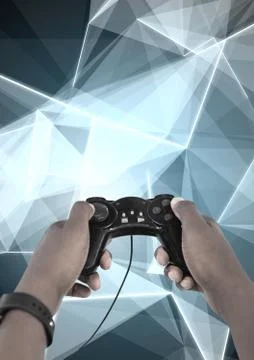 Hands holding gaming controller Stock Photos