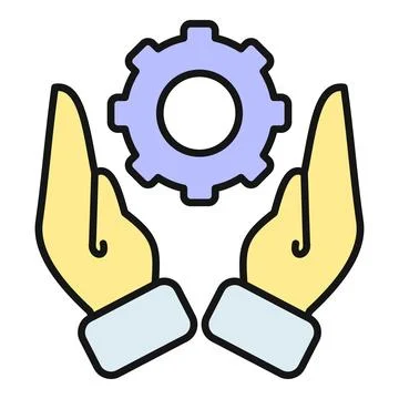 Hands holding gear icon representing service and support Stock Illustration