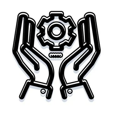 Hands holding gear icon for technical support 库存插图