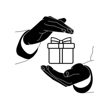 Hands holding a gift or present icon flat logo in black and white on isolated Stock Illustration