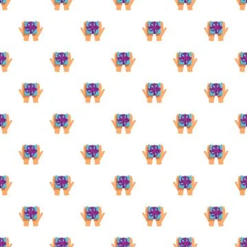 Hands holding gift present seamless pattern design 库存插图
