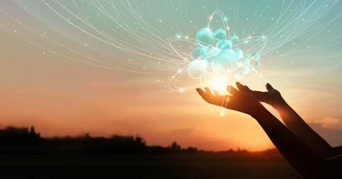 Hands holding global network connection icons. Internet of things Fotos Stock