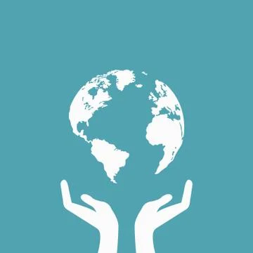 Hands holding globe earth web icon. save earth concept Stock Illustration