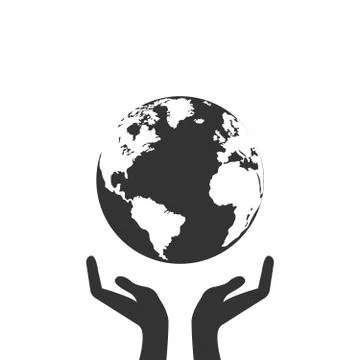 Hands holding globe earth web black icon. save earth concept Stock Illustration