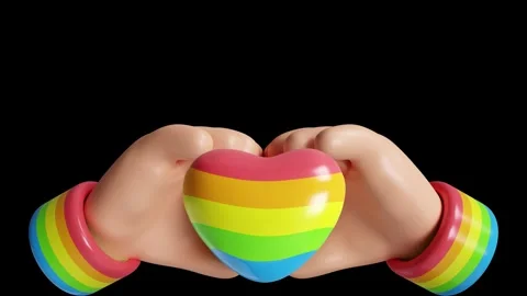 Hands Holding Glossy Rainbow Striped Heart Symbol Illustration. 스톡 동영상 340283455