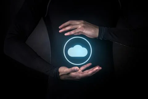 Hands holding glowing cloud icon Stock Photos