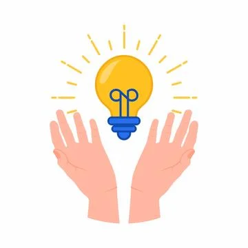 Hands Holding Glowing Light Bulb Idea Concept Vector Stock Illustration