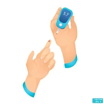 Hands Holding Glucometer Test Element. Stockillustratie