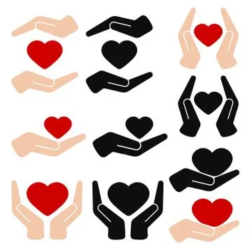Hands holding heart flat vector icon isolated on white background. Stock Illustration