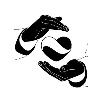 Hands holding a heart icon flat logo in black color on isolated white backgro Stock Illustration