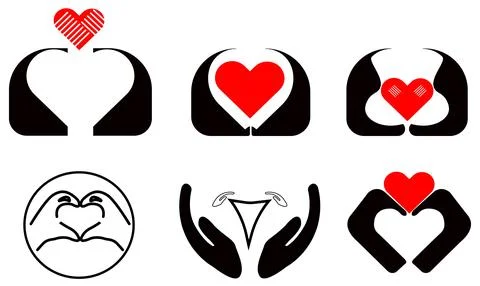 Hands holding heart icon set showing love care and support Stock Illustration