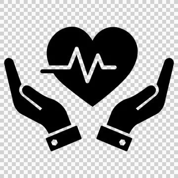 Hands holding a heart with pulse icon representing medical care and health . Stock Illustration