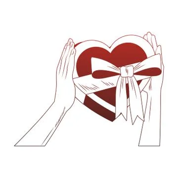 Hands holding heart shape giftbox pop art red lines Stock Illustration