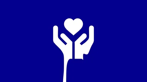 Hands holding heart shape motion graphic on blue background Stock Footage 327761734