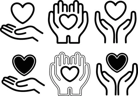Hands holding hearts icon set vector Stock Illustration