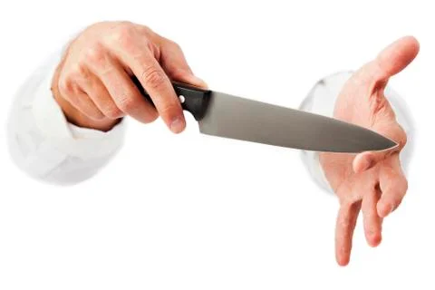 Hands holding knife Foto stock