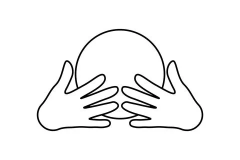 Hands holding a magic ball. Vector logo. Stock Illustration