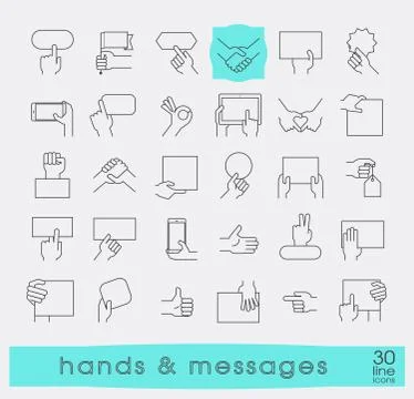 Hands holding messages. Hand gestures. Stock Illustration
