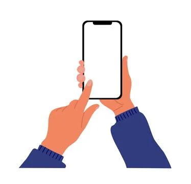 Hands holding mobile phone vector on white. Stock Illustration