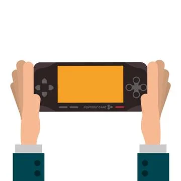 Hands holding mobile video game console icon Stock Illustration