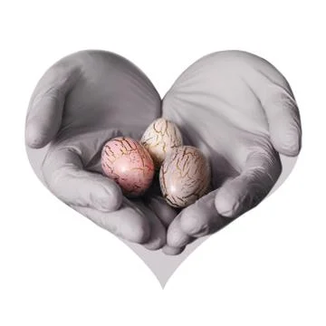 Hands holding modern painted easter eggs. Selective focus. Toned picture. Hea Stock Photos