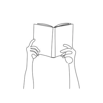 Hands holding open book. One line drawing style. Stock Illustration