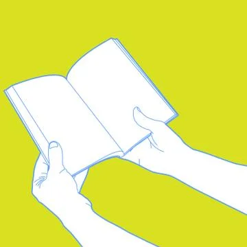 Hands holding open notebook or magazine Illustrazione stock