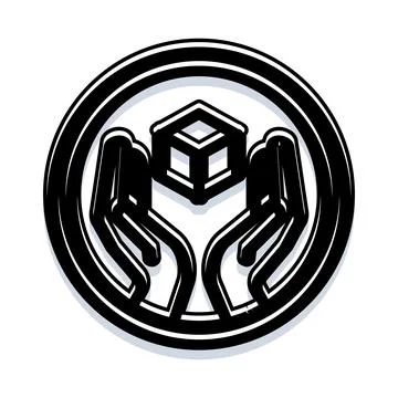Hands holding package inside ring symbol protection Stock Illustration
