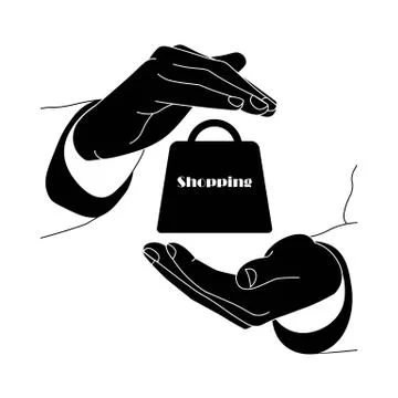 Hands holding a package or shopping icon flat logo in black color on isolated Stock Illustration