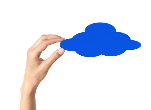 Hands holding paper clouds on white background. Cloud computing concept. 스톡 사진