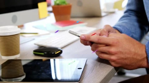Hands holding phone, tapping thumb and swiping, making icons multiply and signal Stock Footage 335465547
