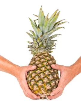 Hands holding pineapple Stock Photos