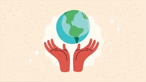 Hands holding planet earth globe animation on beige background representing.. Stock Footage 338419128