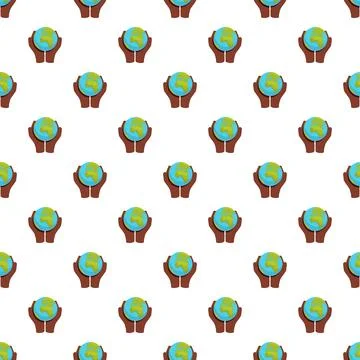 Hands holding planet earth pattern seamless background Stock Illustration