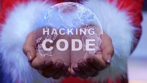 Hands holding planet with text Hacking code Stock Footage 125846143